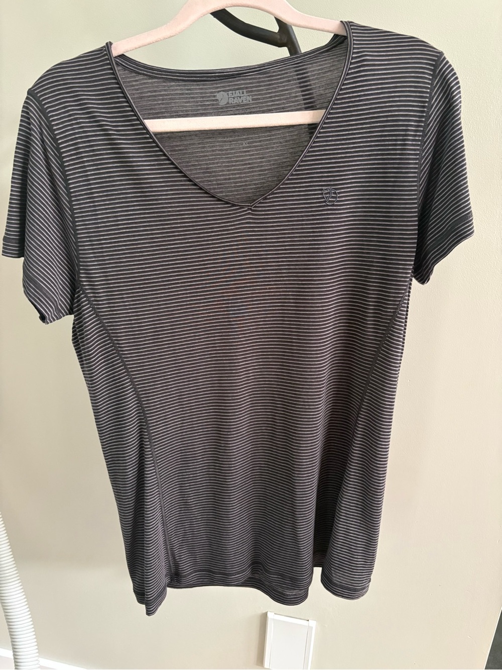 Fjallraven Gray and White Striped Tee with Logo